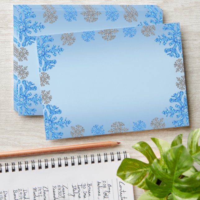 Quinceañera Ice Blue Silver Winter Snowflake Envelope (Stacked)