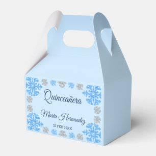 Quinceañera Ice Blue Silver Winter Snowflake Favor Box