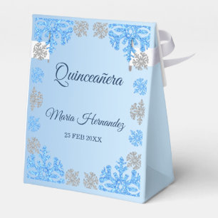 Quinceañera Ice Blue Silver Winter Snowflake Favor Box