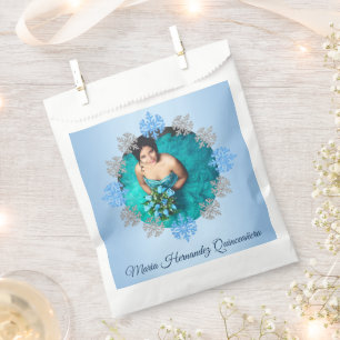 Quinceañera Ice Blue Silver Winter Snowflake Favour Bag