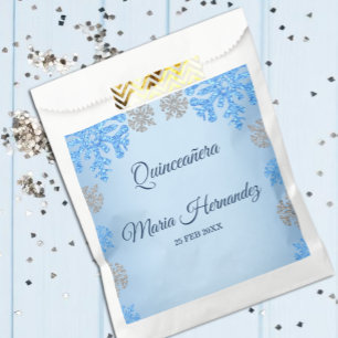 Quinceañera Ice Blue Silver Winter Snowflake Favour Bag
