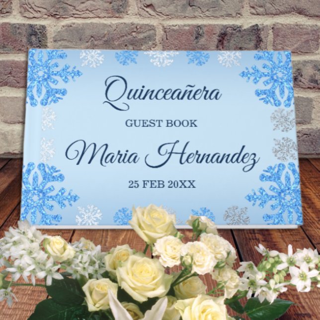Quinceañera Ice Blue Silver Winter Snowflake Guest Book (Creator Uploaded)