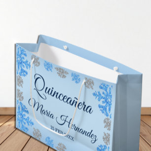 Quinceañera Ice Blue Silver Winter Snowflake Large Gift Bag
