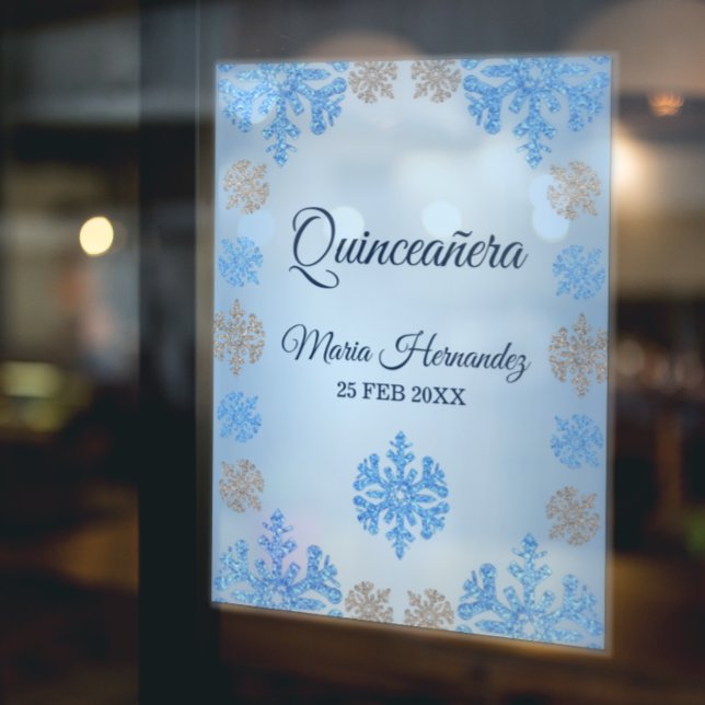Quinceañera Ice Blue Silver Winter Snowflake Window Cling (Creator Uploaded)
