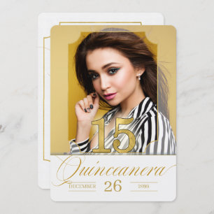 Quinceanera in Gold Spanish Language with Photo Invitation