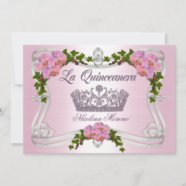Quinceanera invitation 15th Birthday elegant tiara (Front)