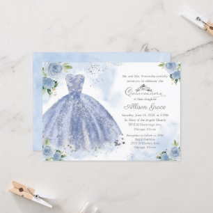 Quinceanera Invitation Argent Léger Bleu Gown