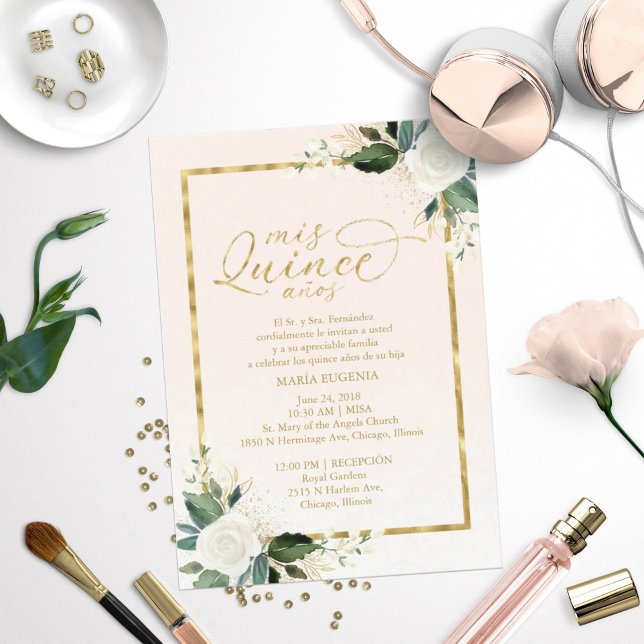 Quinceanera Invitation Bilingual Pink Gold Foil (Creator Uploaded)