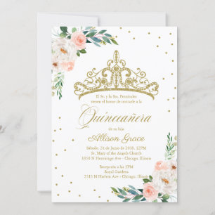 Quinceanera Invitation Bilingual Tiara Pink 