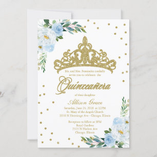 Quinceanera Invitation Bilingue Tiara Baby Blue