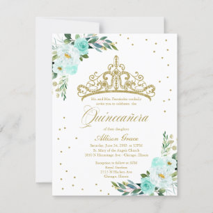 Quinceanera Invitation Bilingue Tiara Turquoise