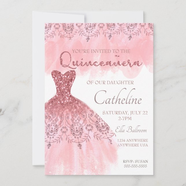 Quinceanera Invitation blush pink 15th birthday (Front)