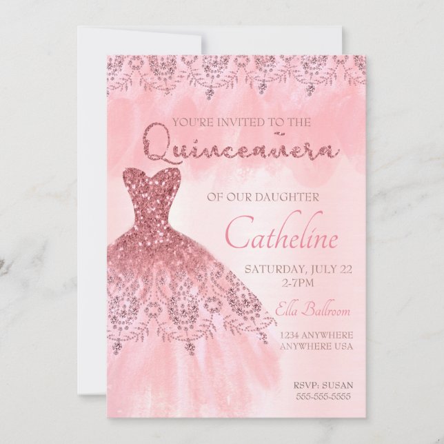 Quinceanera Invitation blush pink 15th birthday (Front)