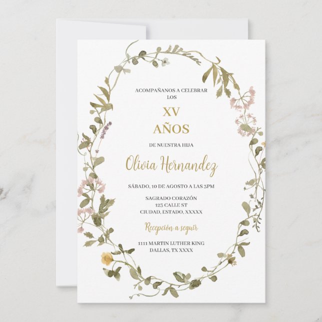 Quinceañera invitation cadre verdoyant (Devant)