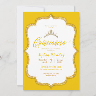 Quinceanera - Invitation Coeurs Jaune et Or