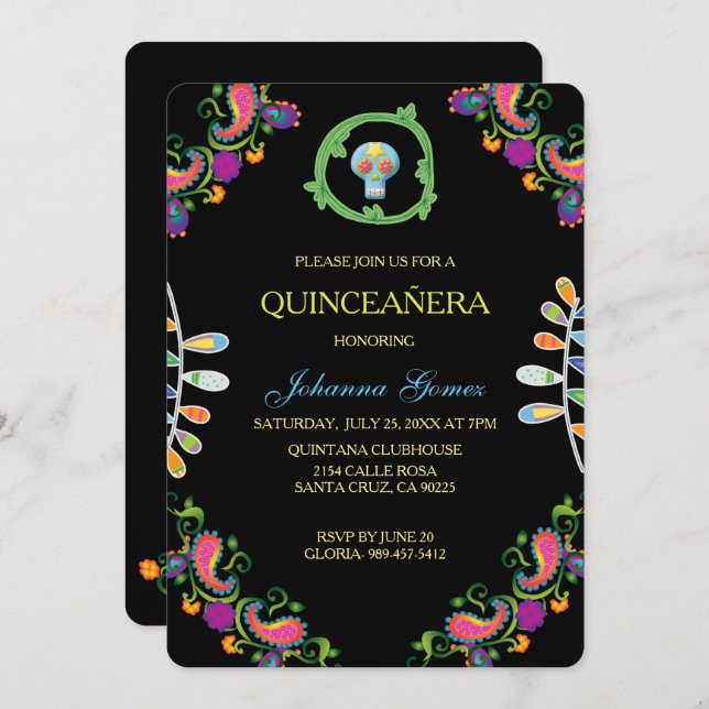 QUINCEAÑERA INVITATION DIA DE LOS MUERTOS (Front/Back)