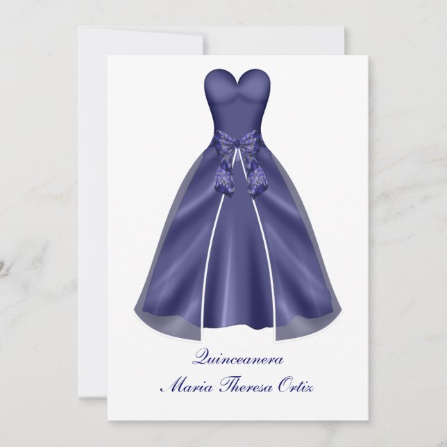 Quinceanera Invitation Élégant Invitation Blue Gow (Devant)