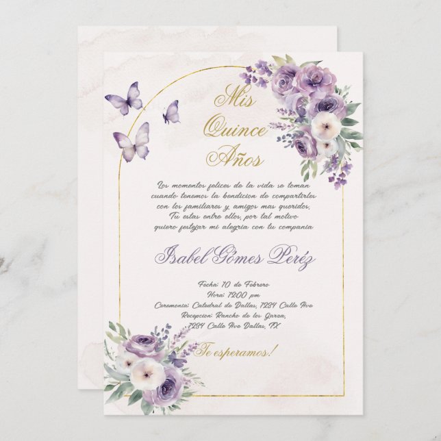 Quinceanera invitation en espagnol (Devant / Derrière)