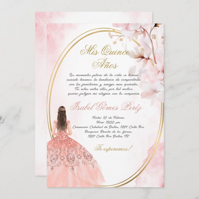 Quinceanera invitation en espagnol (Devant / Derrière)