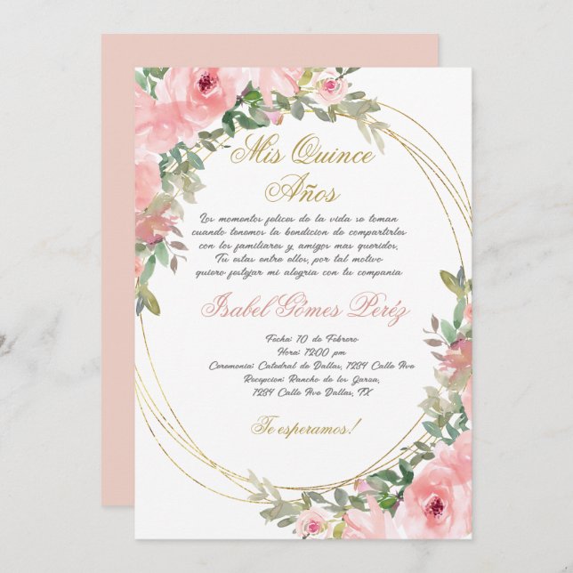 Quinceanera invitation en espagnol (Devant / Derrière)