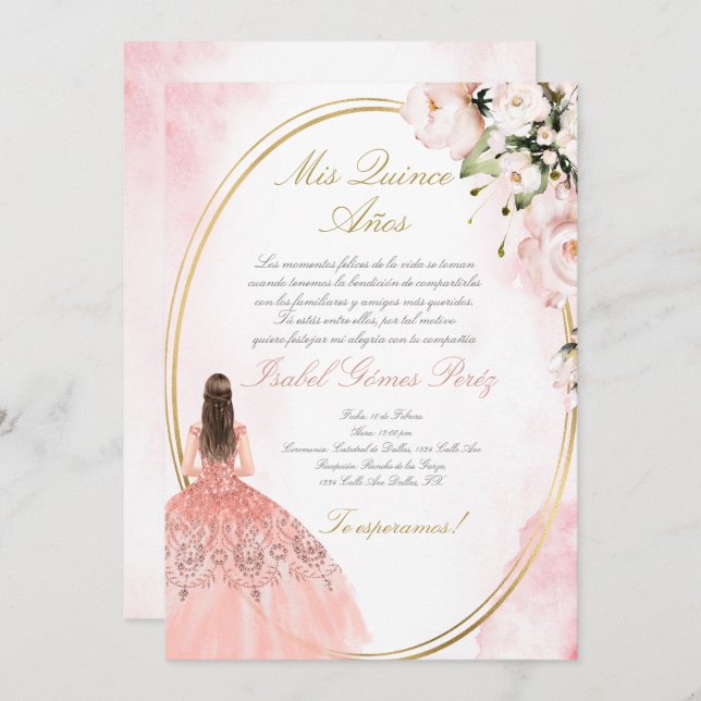 Quinceanera invitation en espagnol (Devant / Derrière)