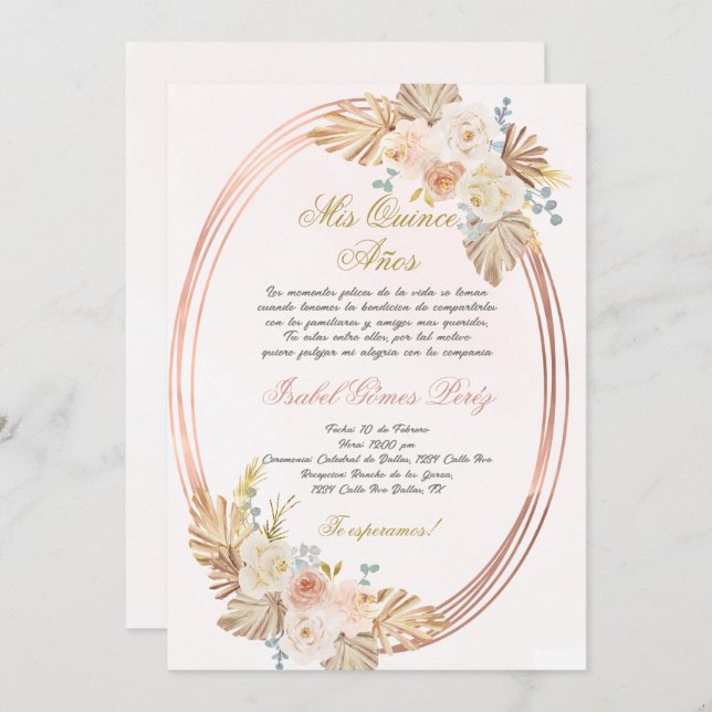 Quinceanera invitation en espagnol (Devant / Derrière)