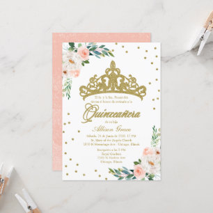 Quinceanera Invitation Espagnol Gold Tiara Blush