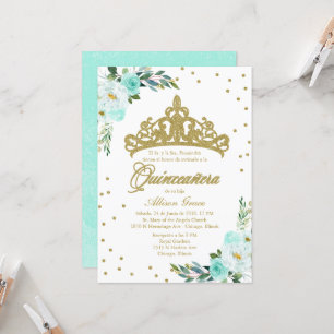 Quinceanera Invitation Espagnol Gold Tiara Turquoi