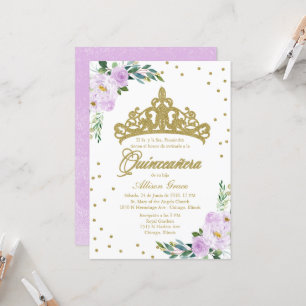 Quinceanera Invitation Espagnol Or Tiara Lilac