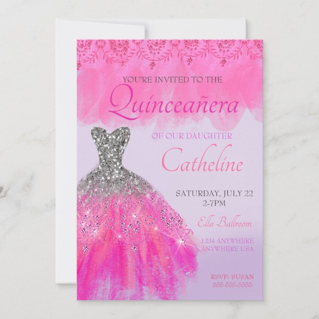 Quinceanera Invitation fuscia15e anniversaire (Devant)