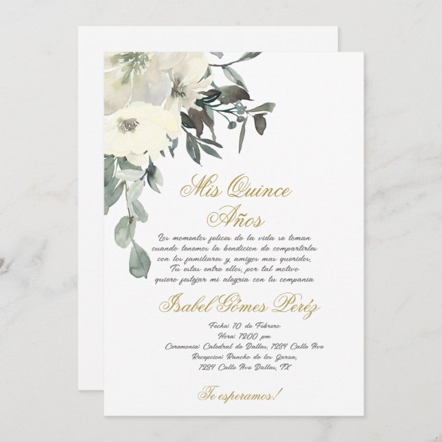 Quinceanera invitation in Spanish (Front/Back)