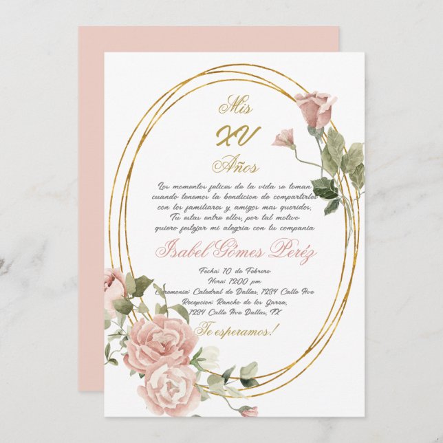 Quinceanera invitation in Spanish (Front/Back)