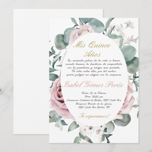 Quinceanera invitation in Spanish (Front/Back)