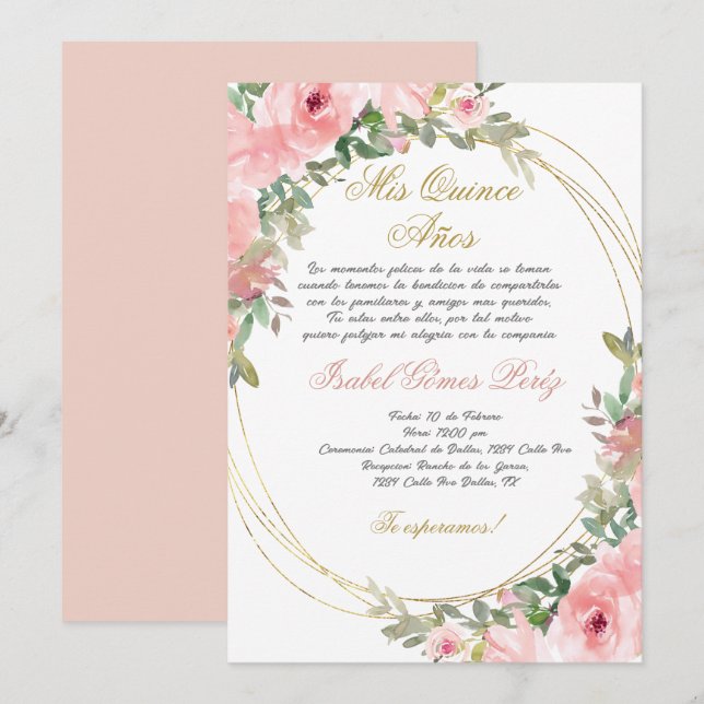 Quinceanera invitation in Spanish (Front/Back)