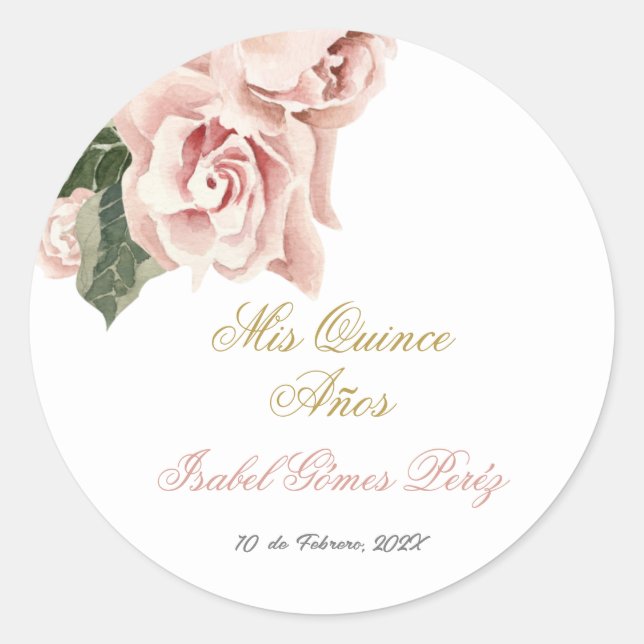 Quinceanera invitation in Spanish Classic Round Sticker (Front)