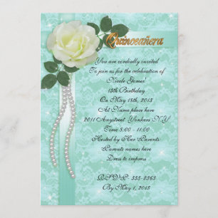 Quinceanera Invitation lace and white rose