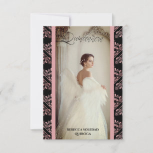 Quinceañera Invitation Photo Damasco Rosa Español