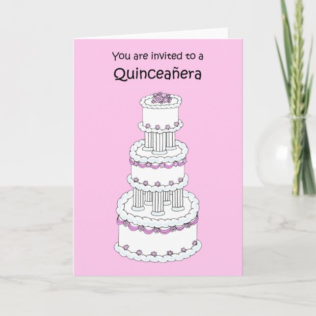 Quinceanera Invitation Pretty Multi Tiered Cake (Front)