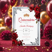 Quinceañera Invitation | Red Rose Crown Quinceañer