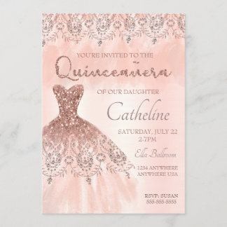 Quinceanera Invitation rose gold, 15th birthday
