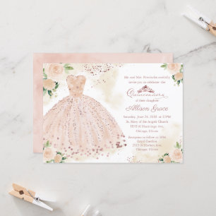 Quinceanera Invitation Rose Gold Pink Blush Gown