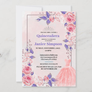 Quinceañera invitation rose rose et violet