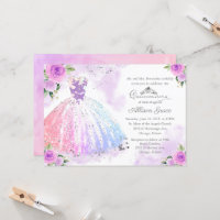 Quinceanera Invitation Silver Pastel Colour Gown