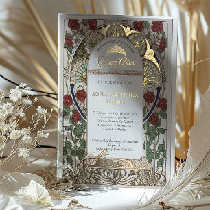 Quinceanera Invitation Spanish Burgundy Red Gold