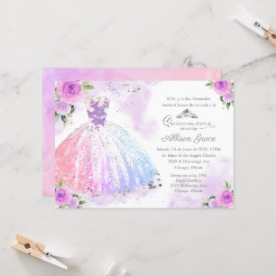 Quinceanera Invitation Spanish Pastel Colour Gown
