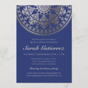 Quinceañera Invitations Gold Foil Solar Mandala