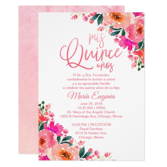 quinceanera-invitations-spanish-hot-pink-floral-zazzle-ca