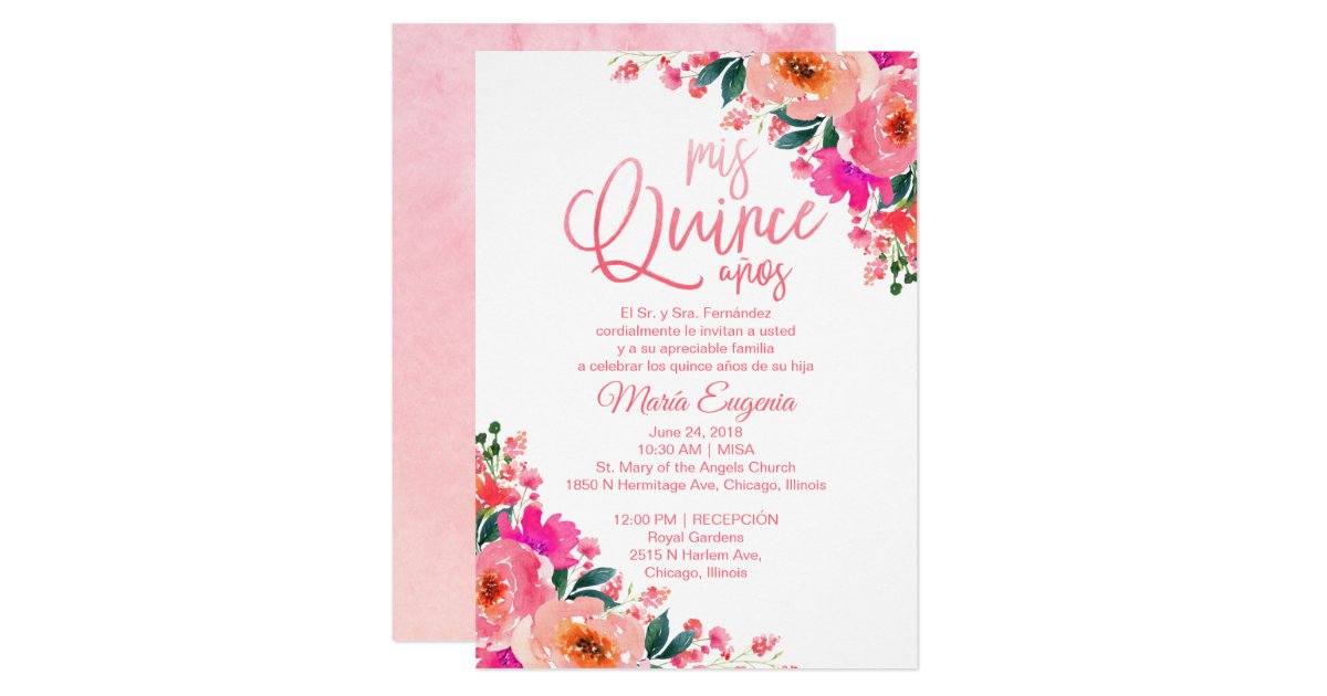 Quinceanera Invitations Spanish Hot Pink Floral Zazzleca 