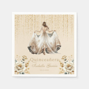 Quinceañera Ivory Gold Watercolor Napkin