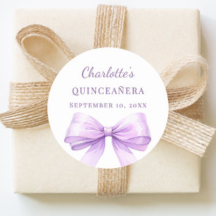 Quinceanera lavender bow classic round sticker